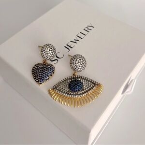 Evil Eye & Heart Handcrafted Dangle Earrings | Royal Blue Zircon | Jewelry